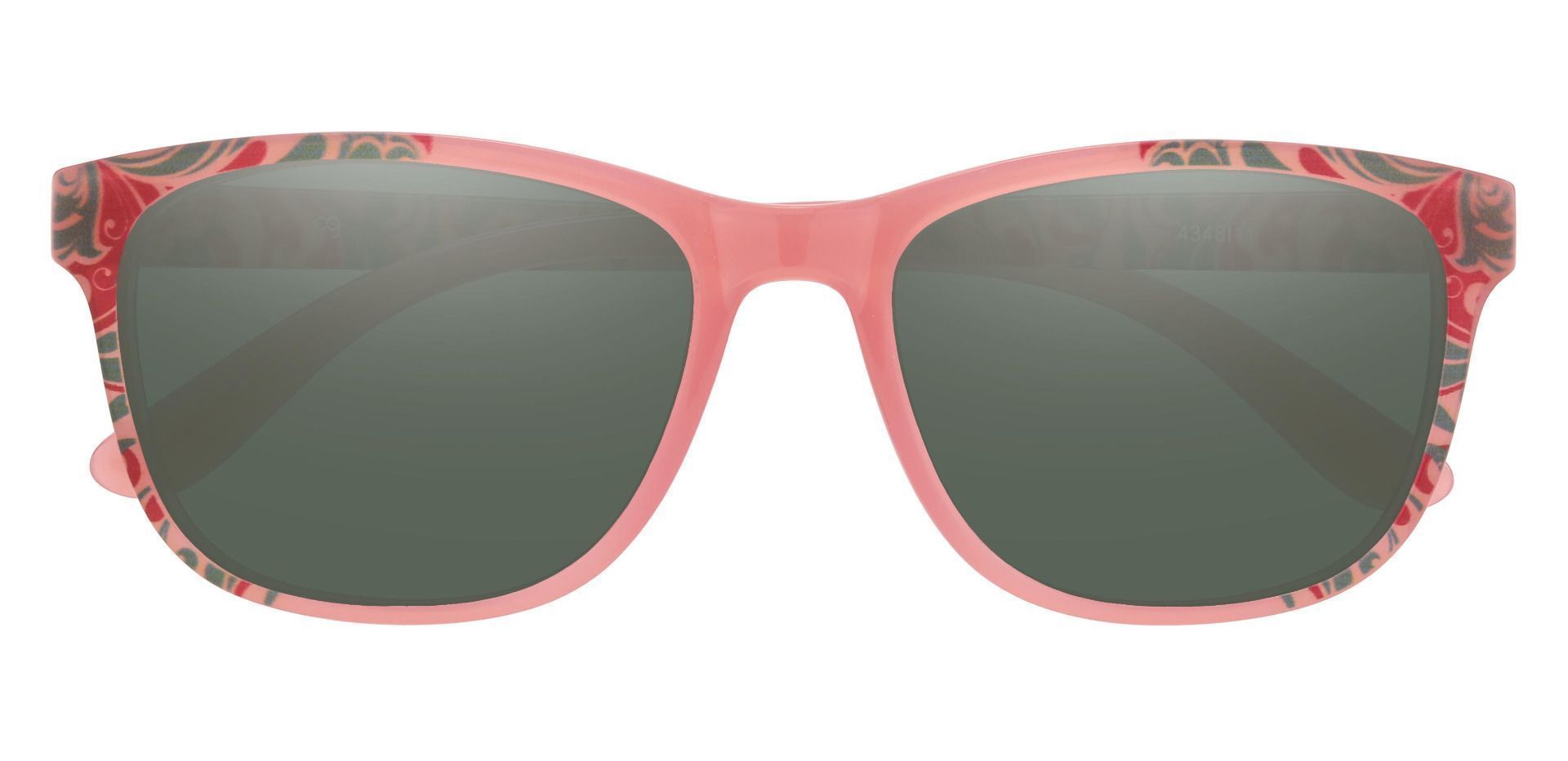 Juliet Square Prescription Sunglasses - Pink Frame With Green Lenses