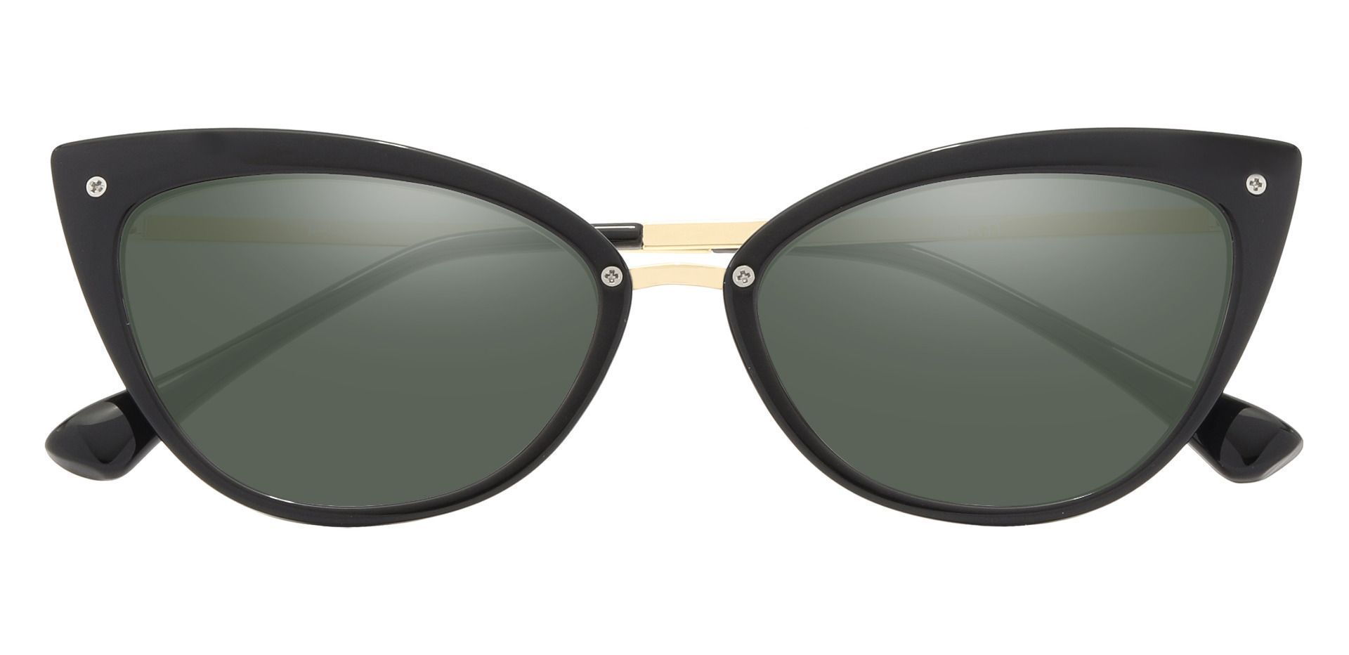 Glenda Cat Eye Prescription Sunglasses - Black Frame With Green Lenses