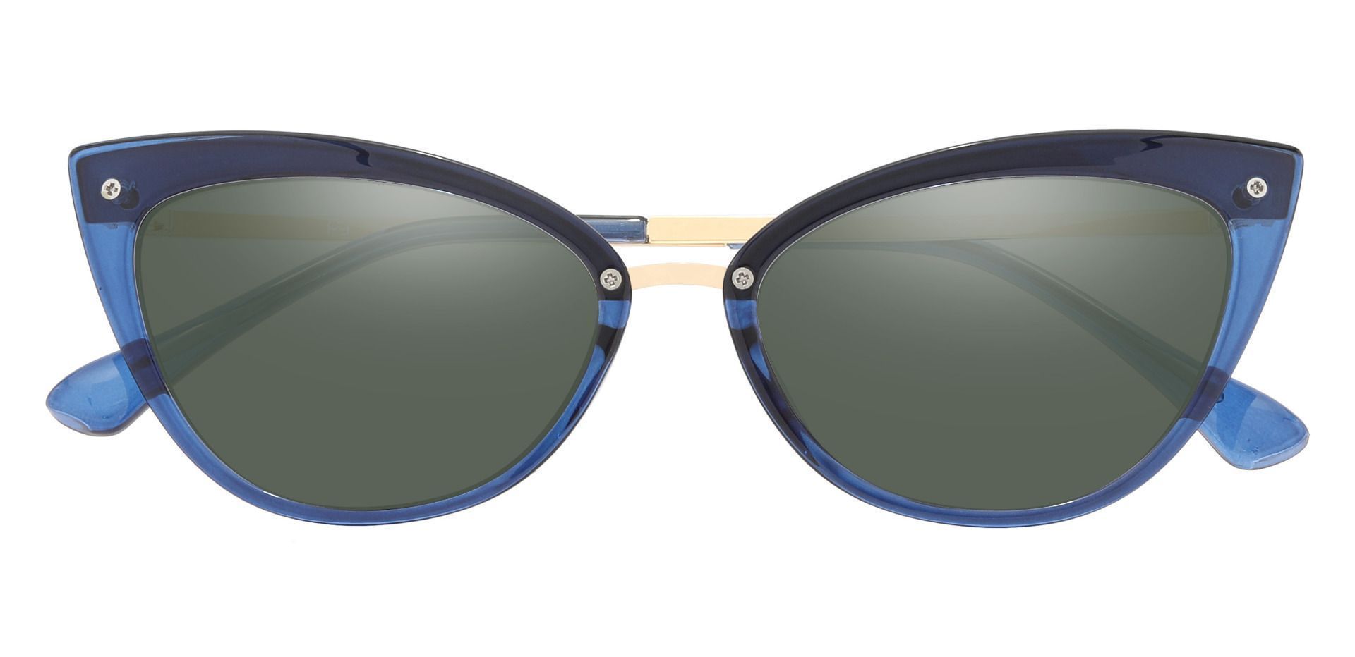 Glenda Cat Eye Prescription Sunglasses - Blue Frame With Green Lenses