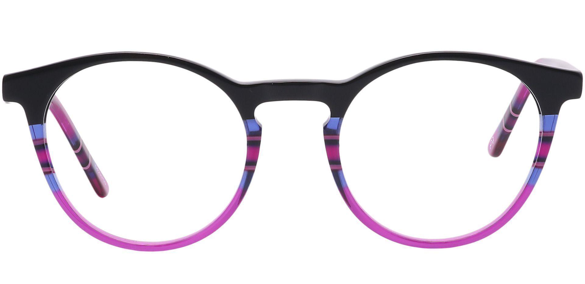 Jellie Round Reading Glasses - Black/blue Fuschia Stripe  Purple
