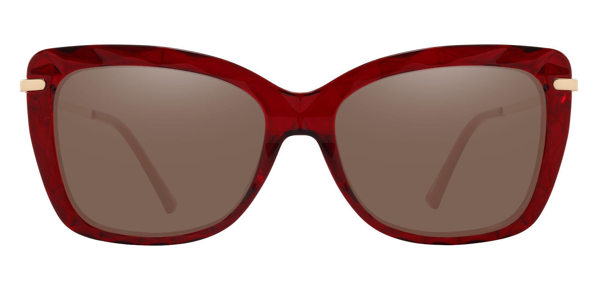 Shoshanna Rectangle Non-Rx Sunglasses - Red Frame With Brown Lenses