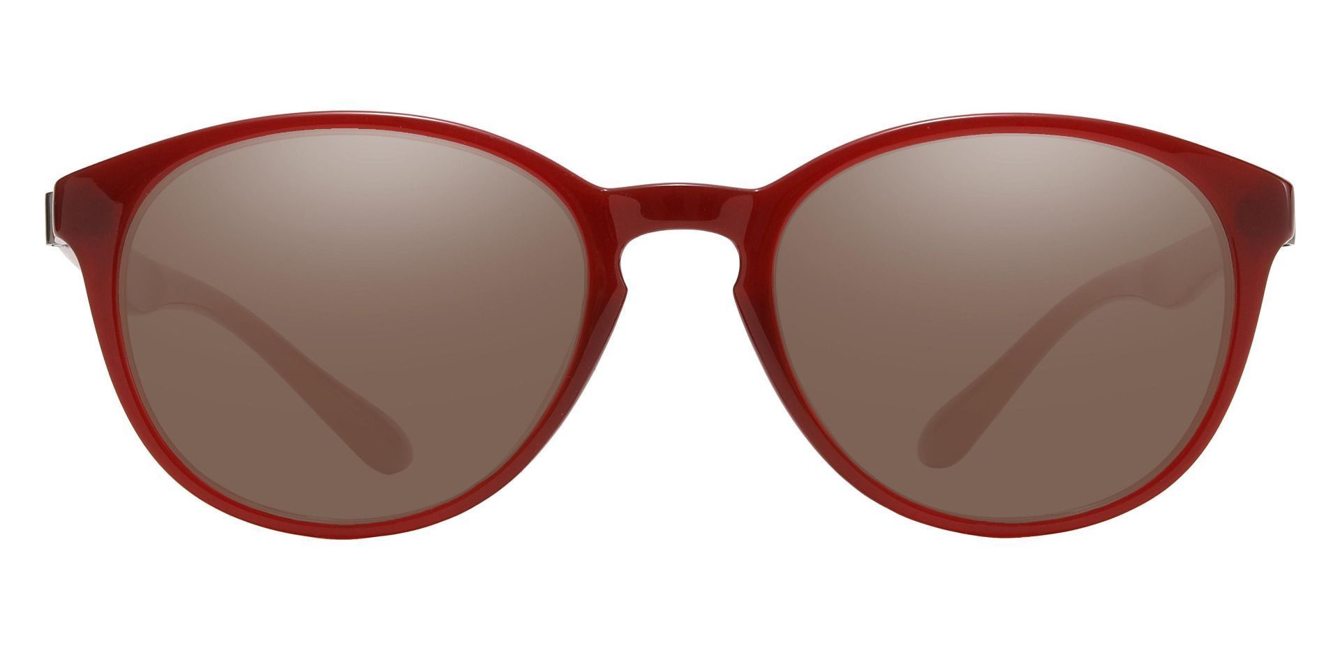 Celia Oval Non-Rx Sunglasses - Red Frame With Brown Lenses