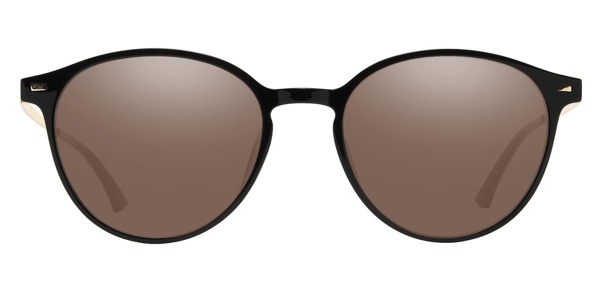 Springer Round Reading Sunglasses - Black Frame With Brown Lenses