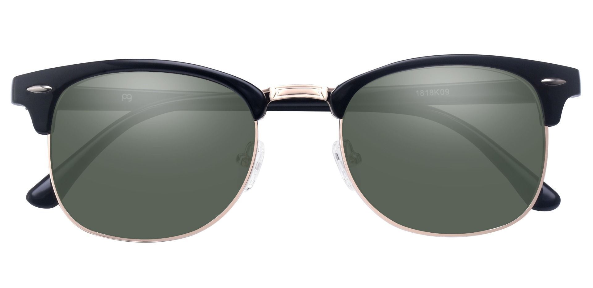 Salvatore Browline Prescription Sunglasses - Black Frame With Green Lenses