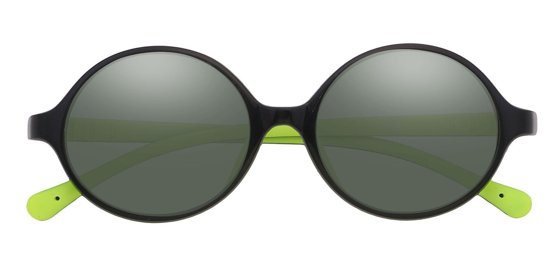 Dagwood Round Prescription Sunglasses - Black Frame With Green Lenses