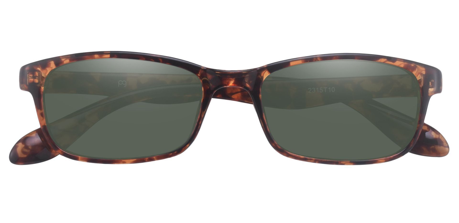 Amos Rectangle Prescription Sunglasses - Tortoise Frame With Green Lenses
