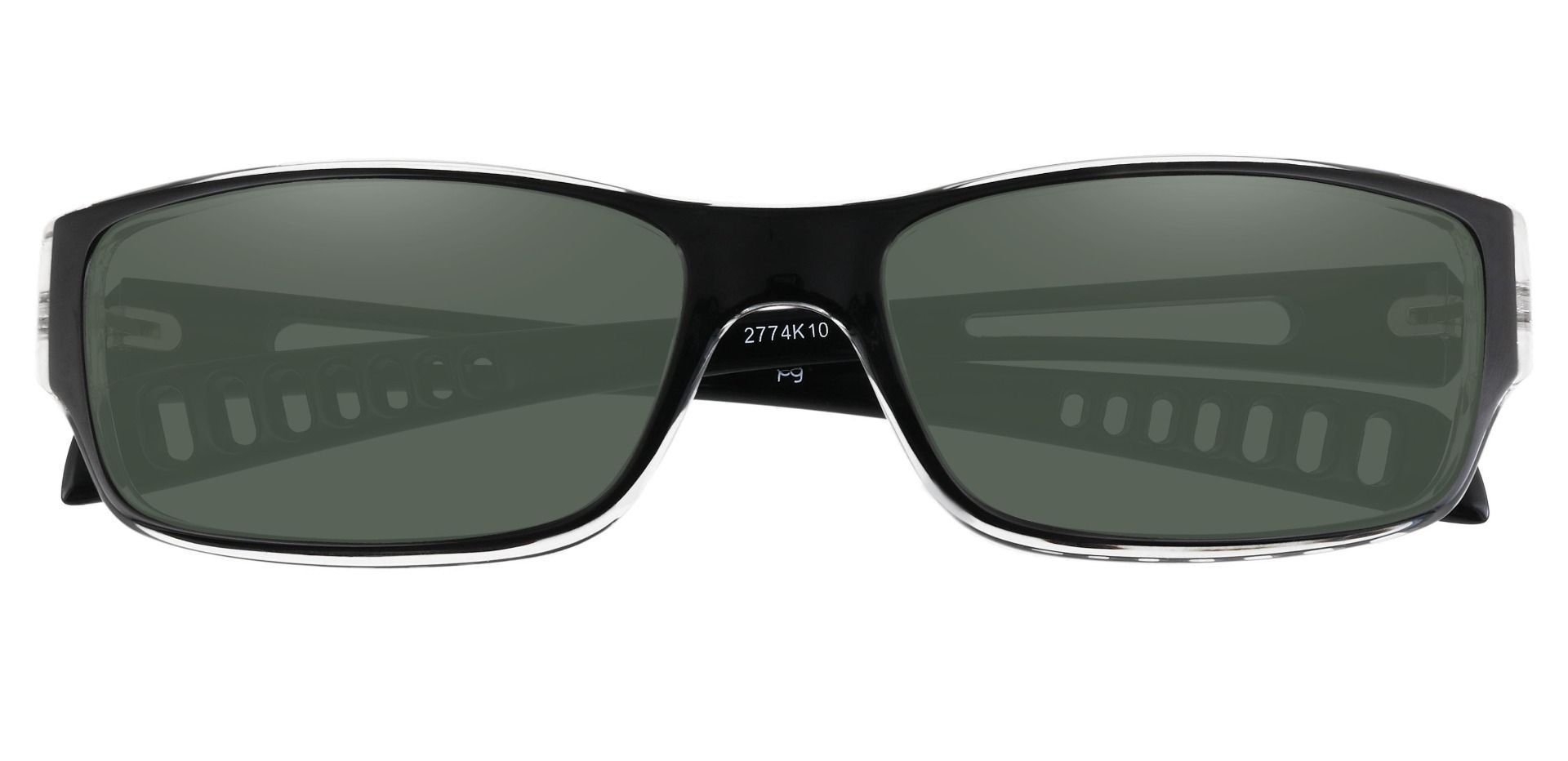 Mercury Rectangle Prescription Sunglasses - Black Frame With Green Lenses