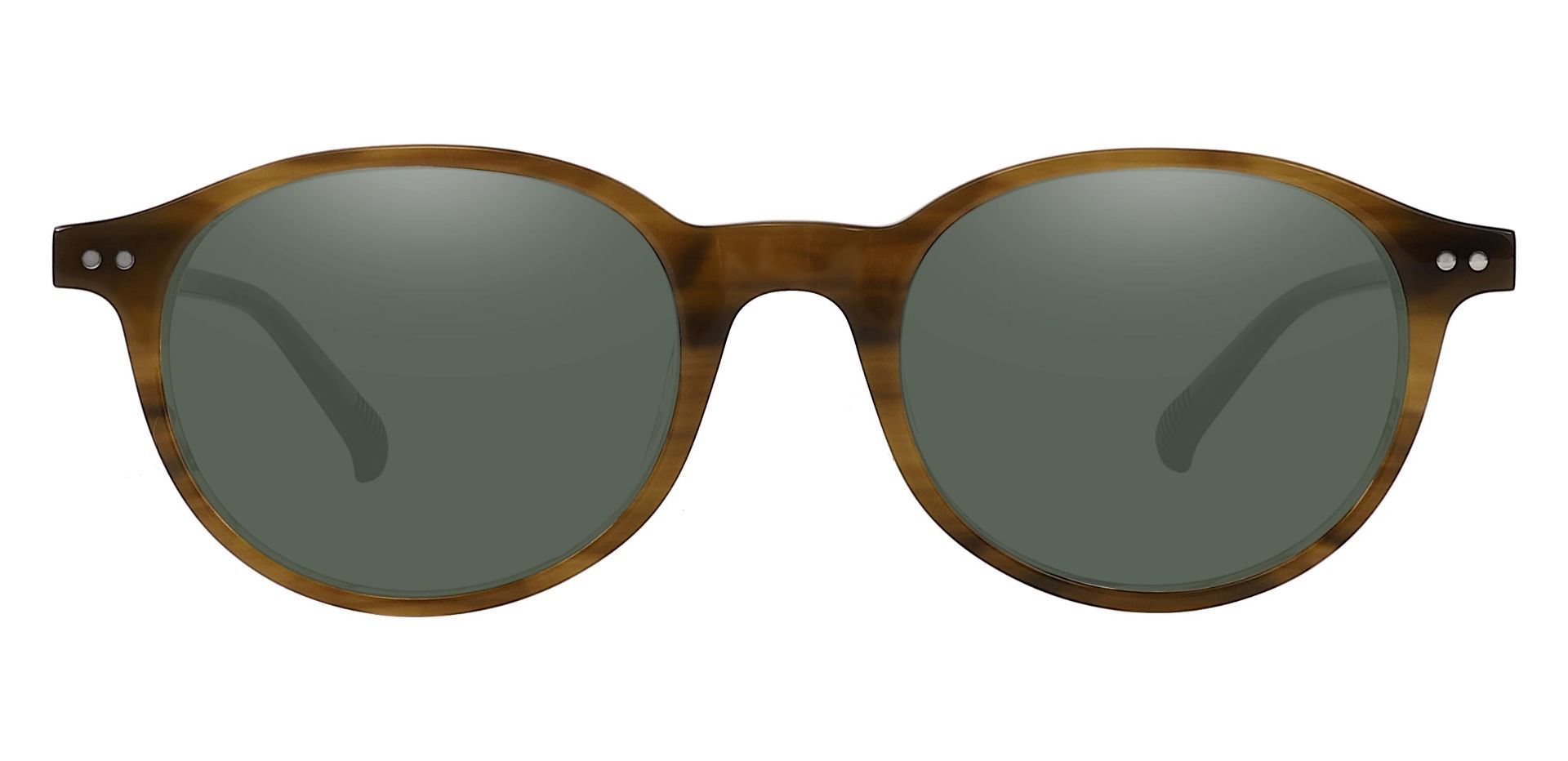 Avon Oval Prescription Sunglasses - Brown Frame With Green Lenses