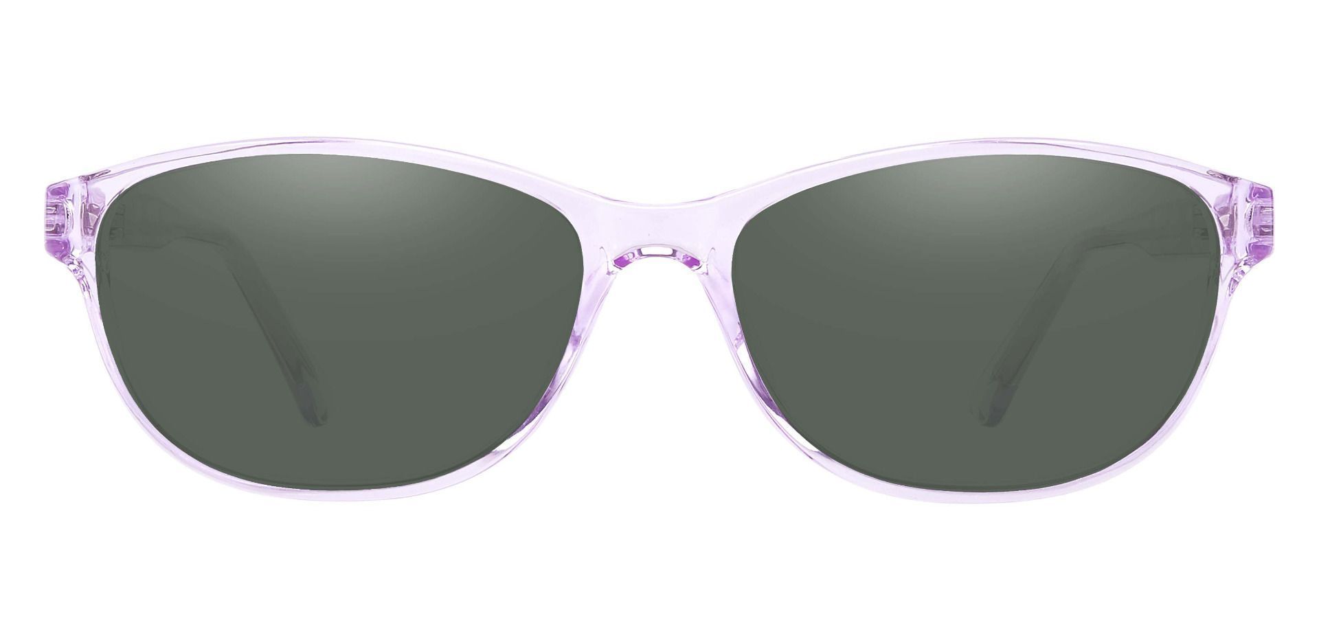 Patsy Oval Non-Rx Sunglasses - Purple Frame With Green Lenses