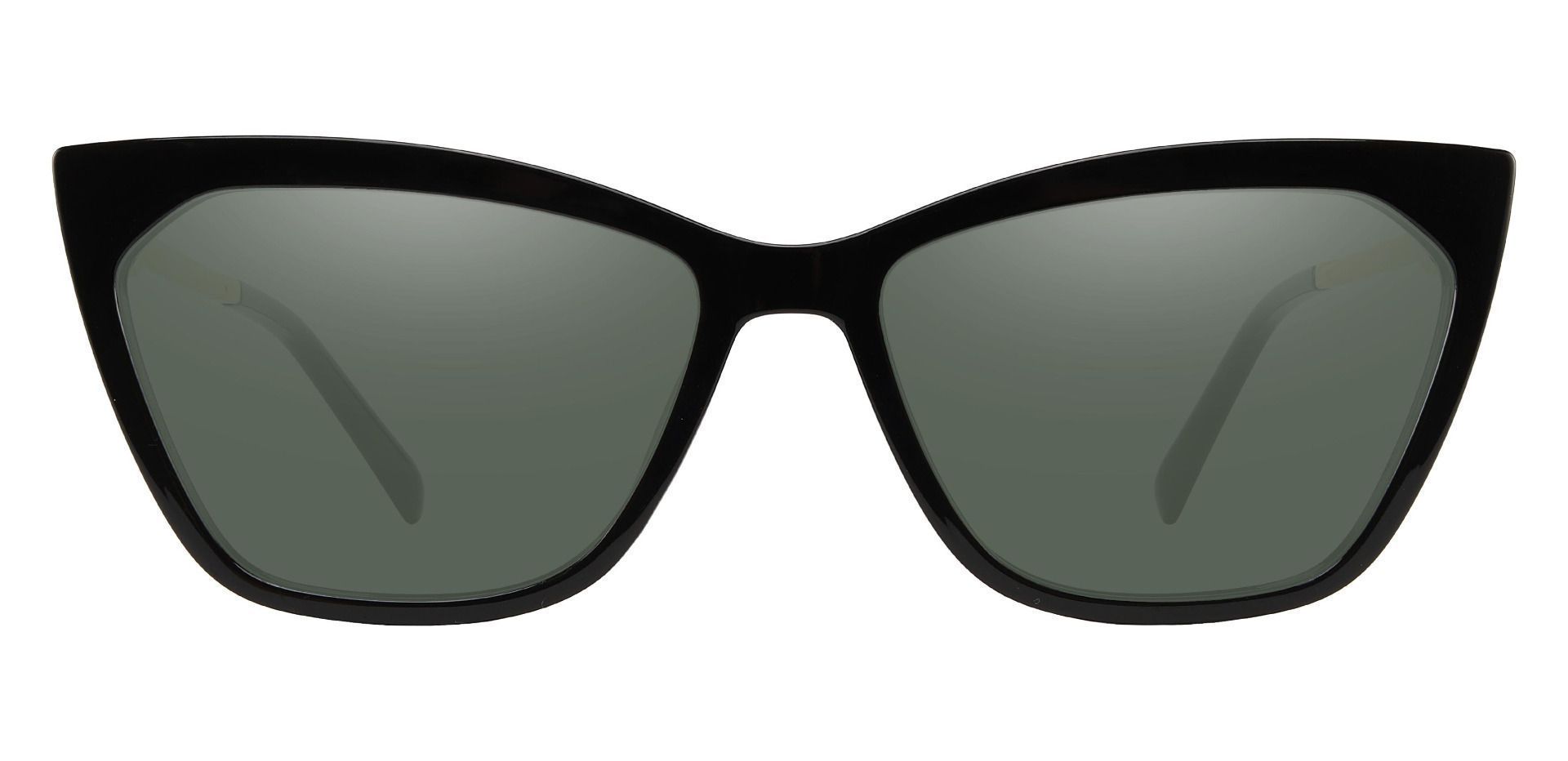 Addison Cat Eye Prescription Sunglasses - Black Frame With Green Lenses