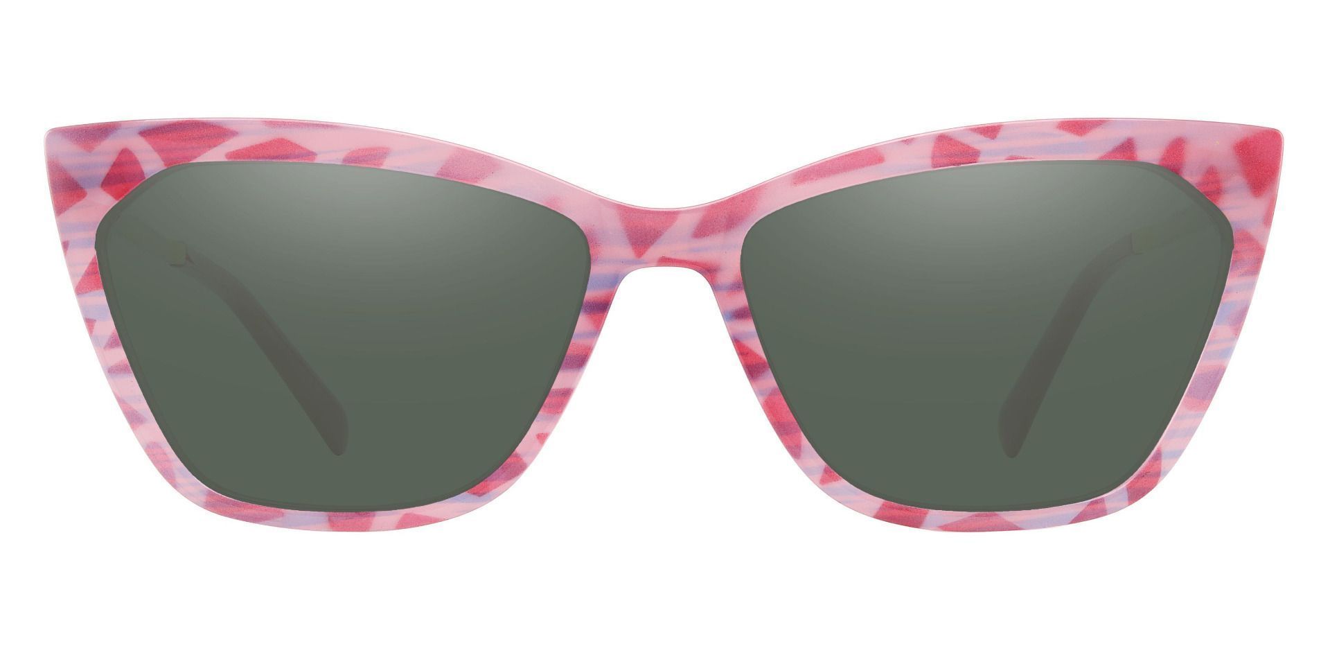 Addison Cat Eye Non-Rx Sunglasses - Pink Frame With Green Lenses