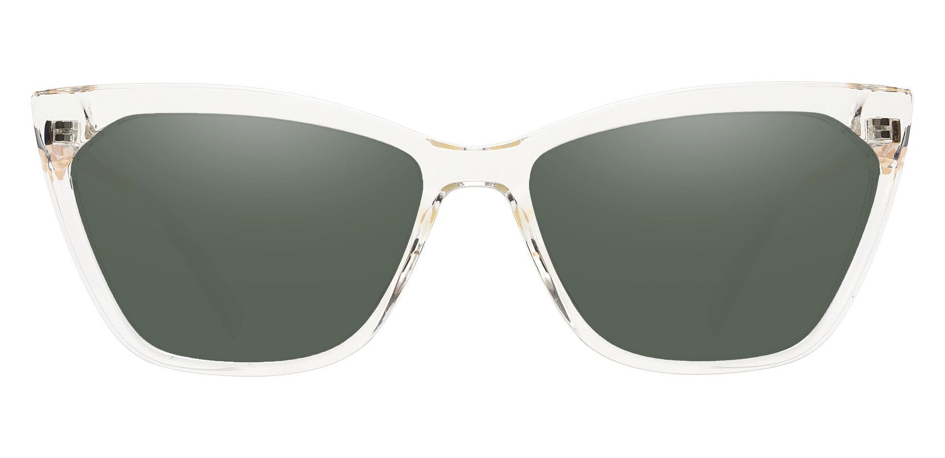 Addison Cat Eye Non-Rx Sunglasses - Clear Frame With Green Lenses