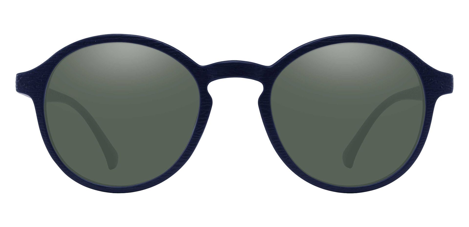 Whitney Round Non-Rx Sunglasses - Blue Frame With Green Lenses