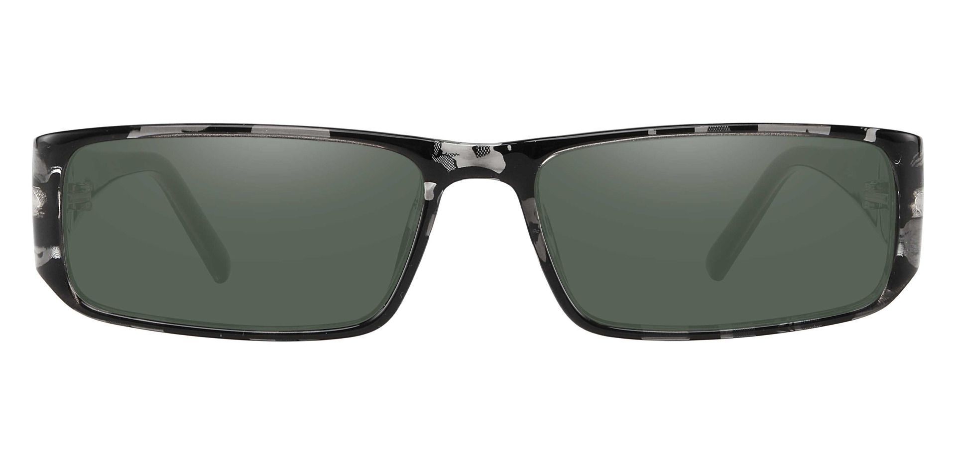 Elbert Rectangle Single Vision Sunglasses - Black Frame With Green Lenses