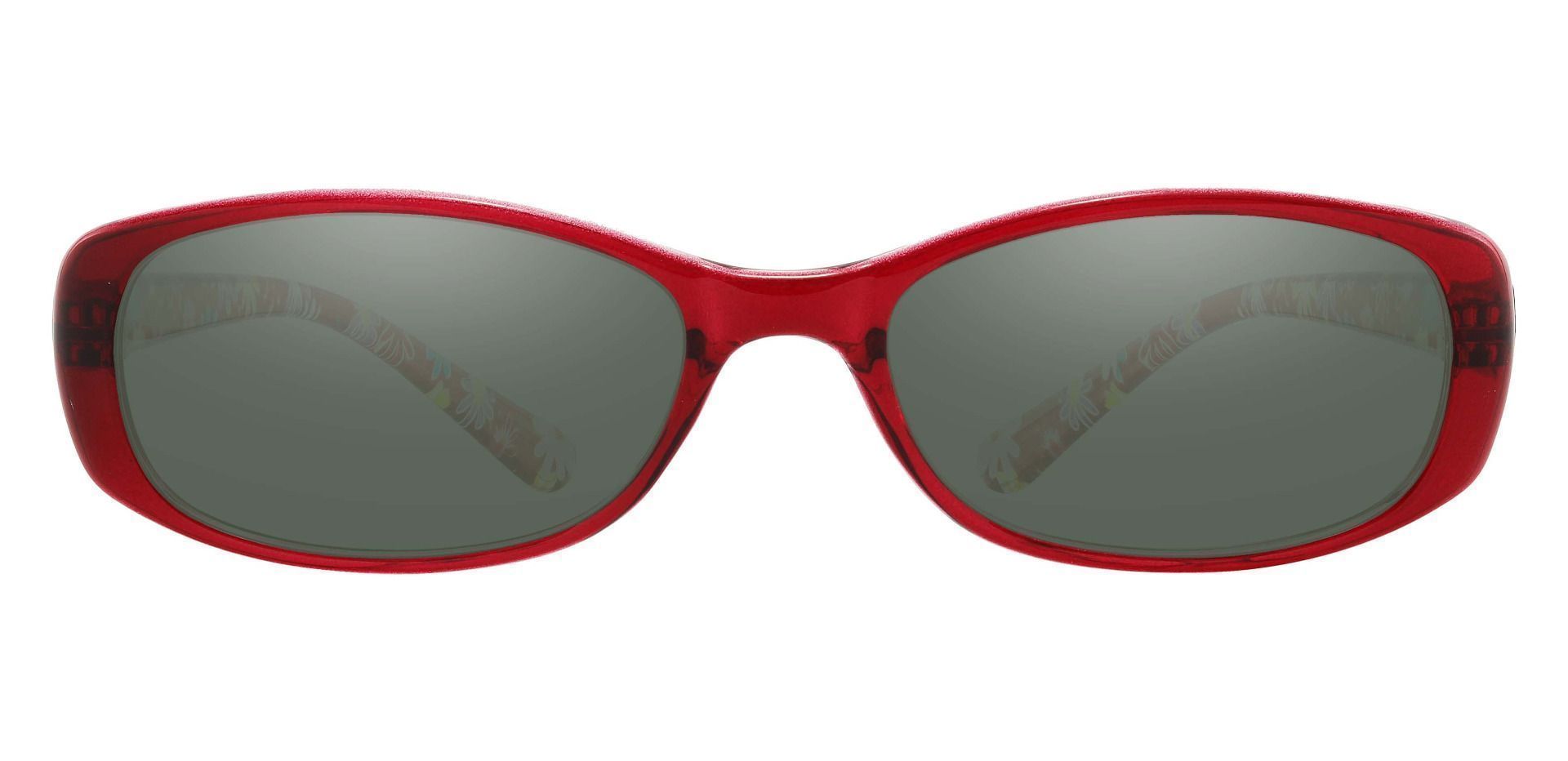 Bethesda Rectangle Lined Bifocal Sunglasses - Red Frame With Green Lenses