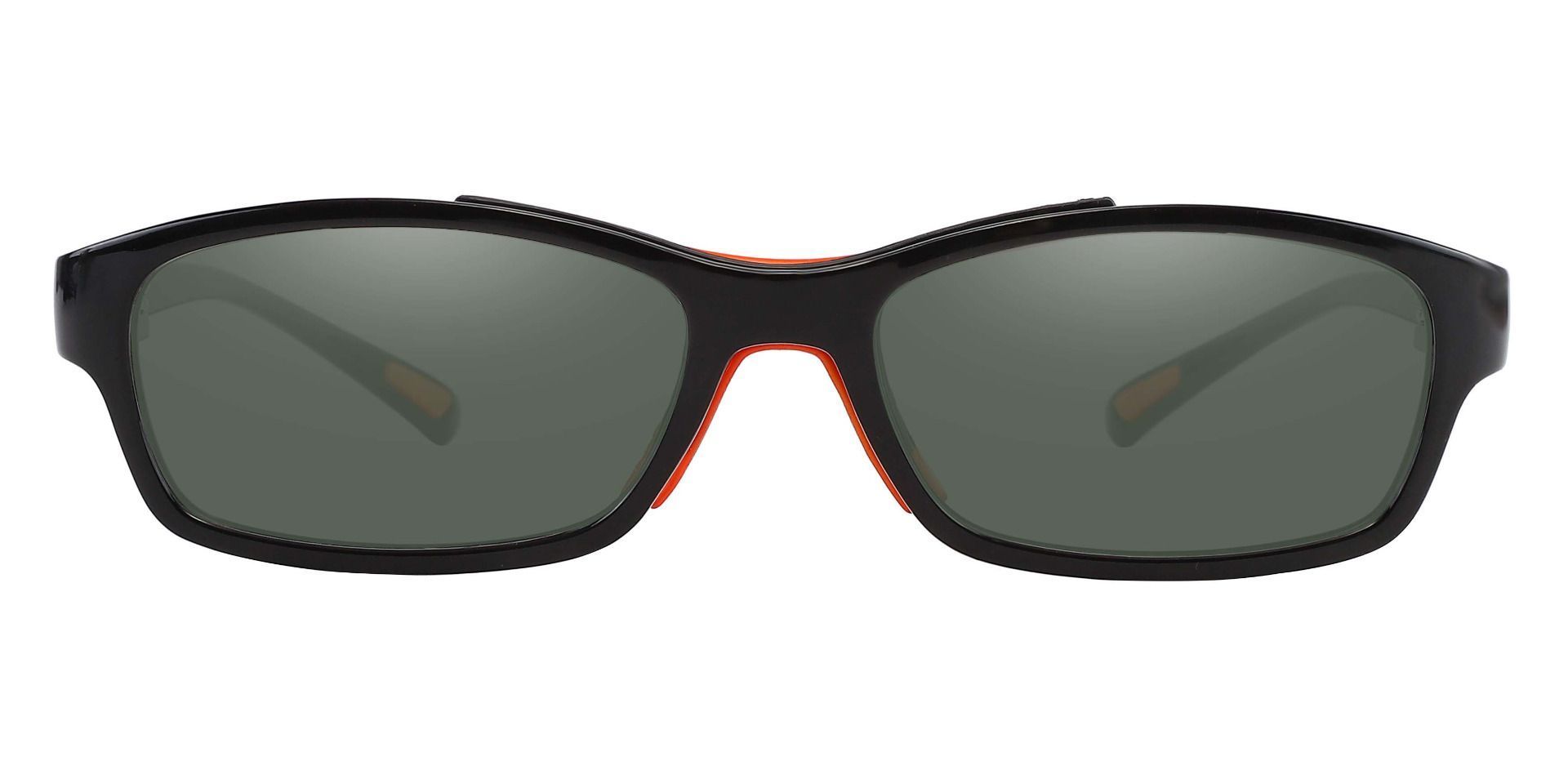 Glynn Rectangle Prescription Sunglasses - Black Frame With Green Lenses