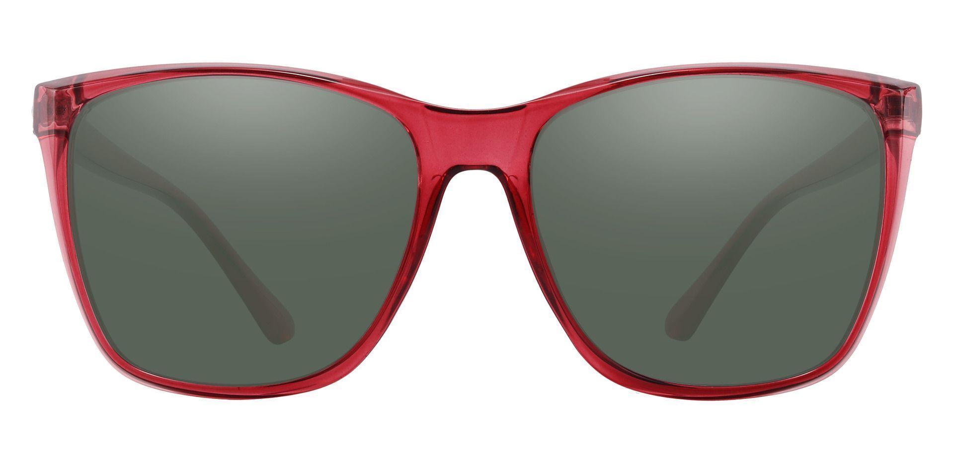 Taryn Square Prescription Sunglasses - Red Frame With Green Lenses