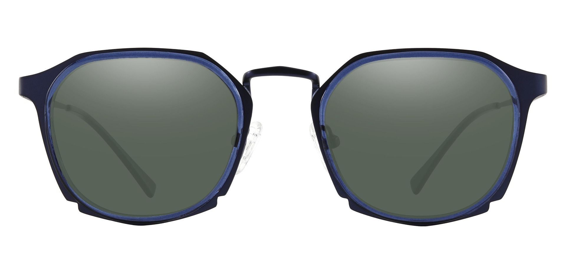 Powell Geometric Prescription Sunglasses - Blue Frame With Green Lenses