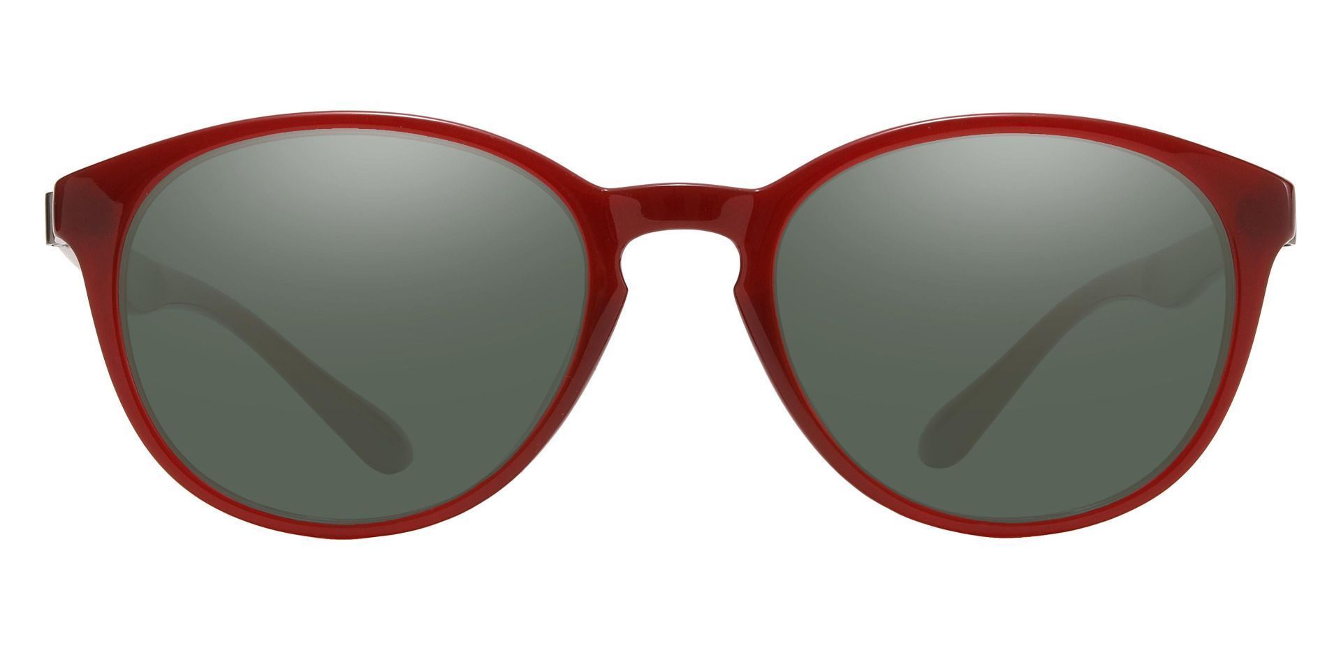 Celia Oval Reading Sunglasses - Red Frame With Green Lenses