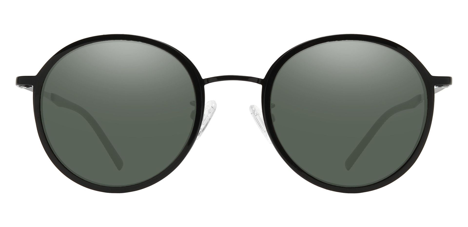 Brunswick Round Prescription Sunglasses - Black Frame With Green Lenses