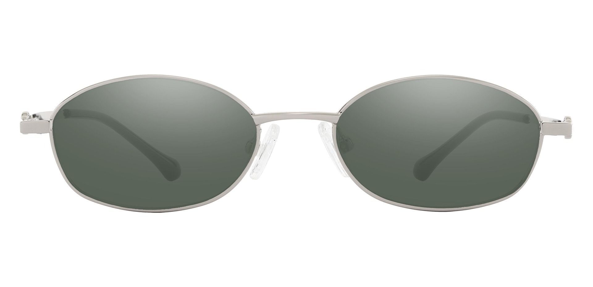 Fletcher Oval Reading Sunglasses - Silver Frame With Green Lenses