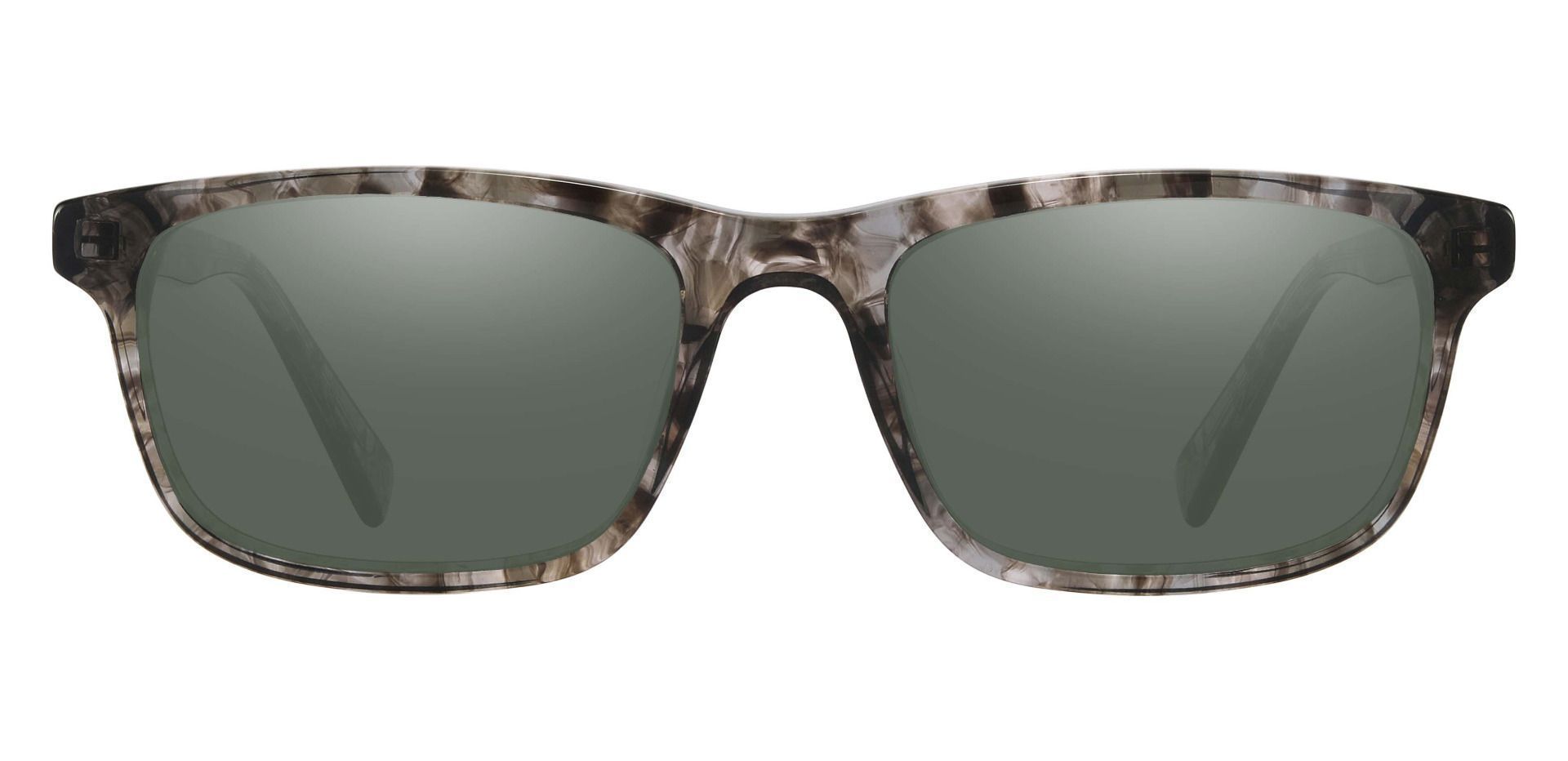 Munich Rectangle Prescription Sunglasses - Gray Frame With Green Lenses