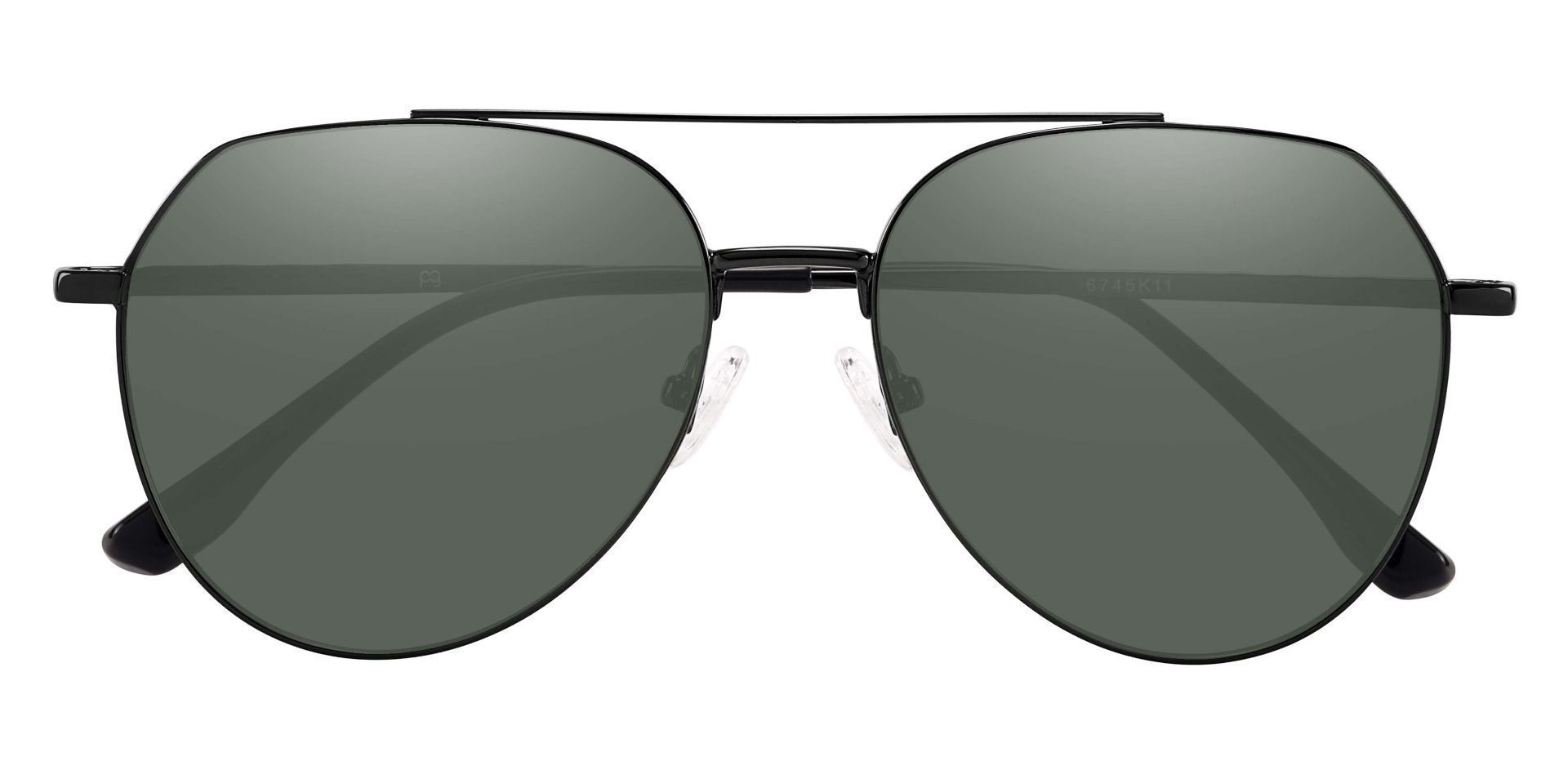 Wexford Aviator Prescription Sunglasses - Black Frame With Green Lenses ...