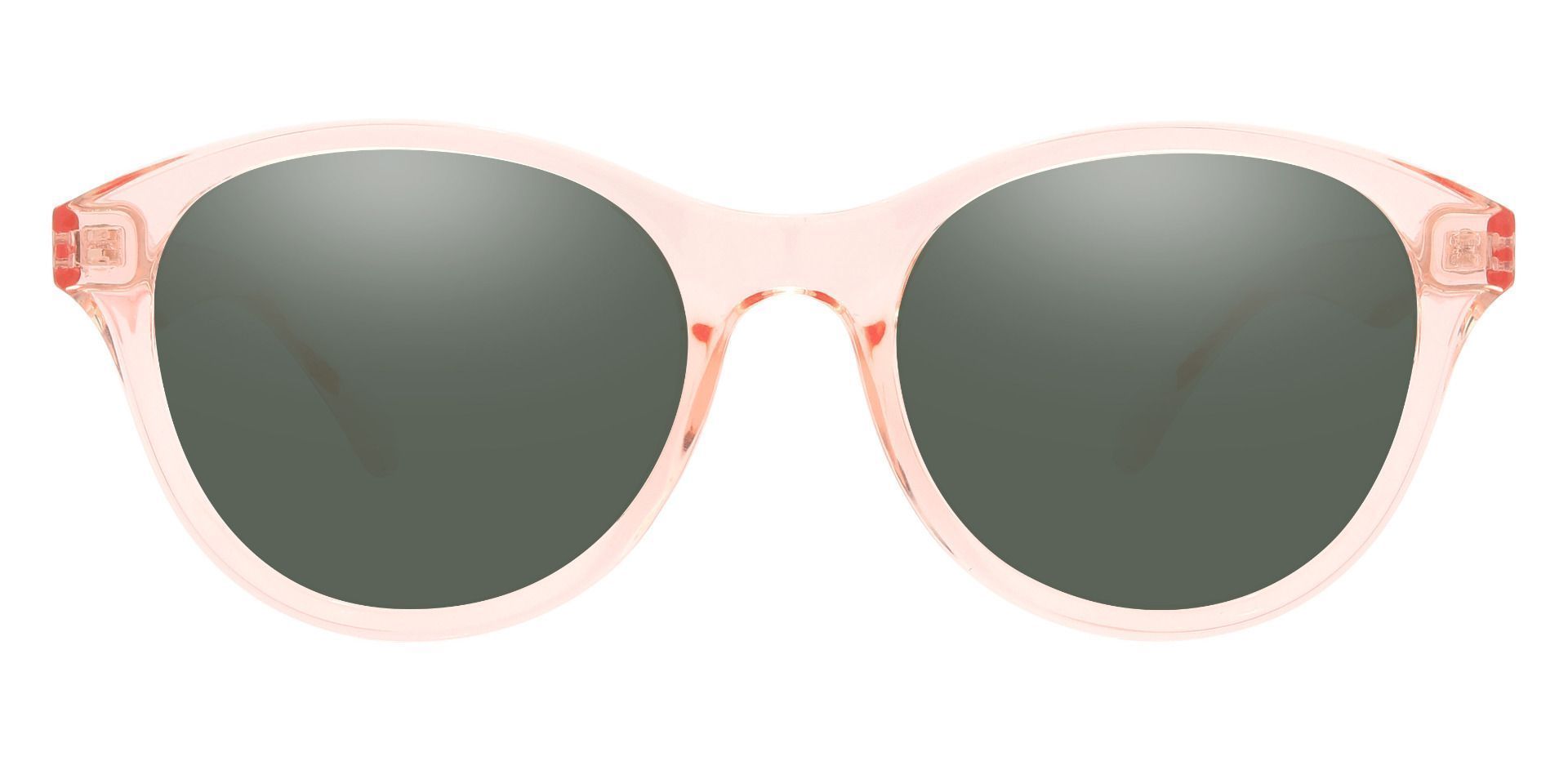 Angelina Round Prescription Sunglasses - Pink Frame With Green Lenses
