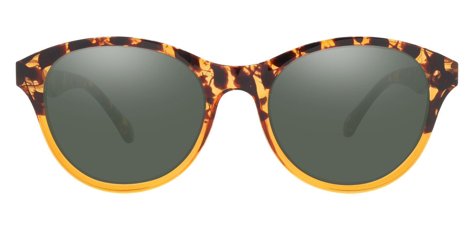 Angelina Round Prescription Sunglasses - Tortoise Frame With Green Lenses
