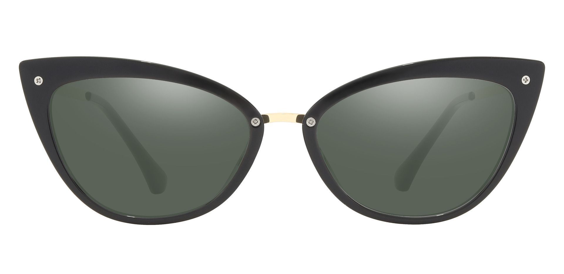 Glenda Cat Eye Prescription Sunglasses - Black Frame With Green Lenses