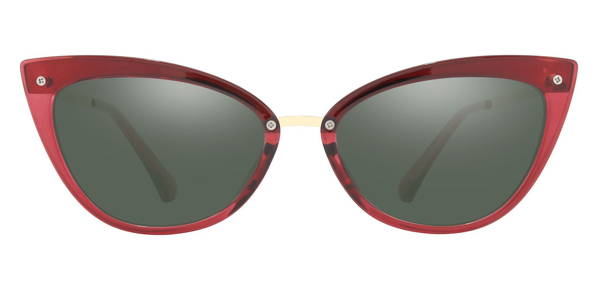 Glenda Cat Eye Prescription Sunglasses - Red Frame With Green Lenses