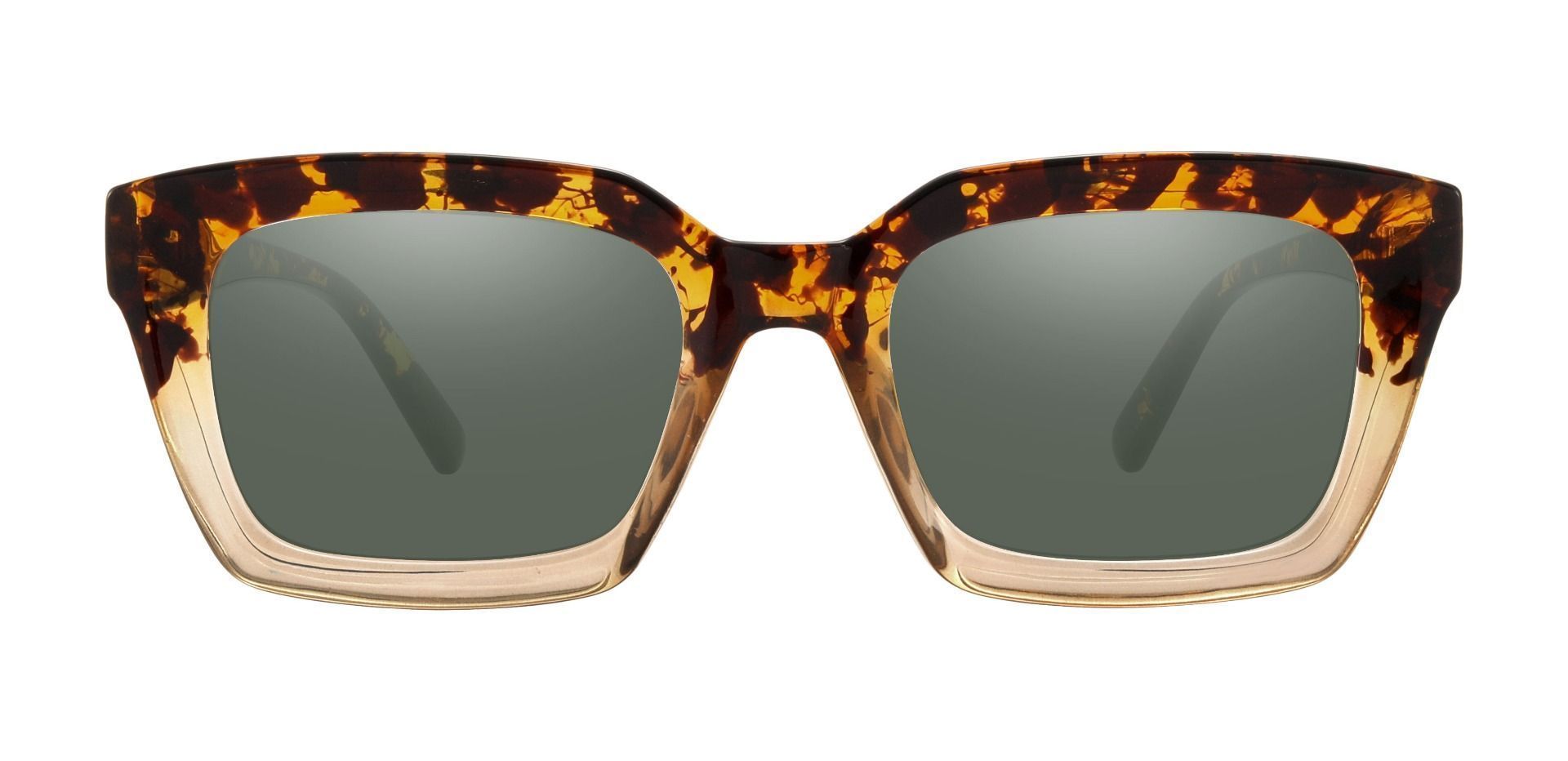Unity Rectangle Prescription Sunglasses - Tortoise Frame With Green Lenses