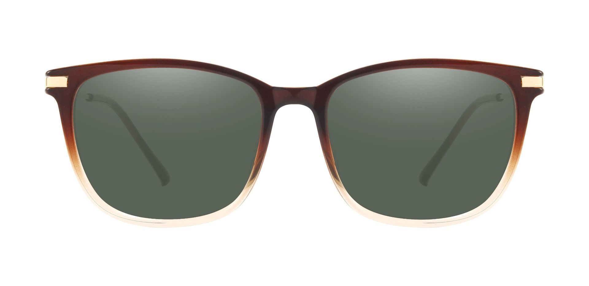 Katie square Prescription Sunglasses - Brown Frame With Green Lenses