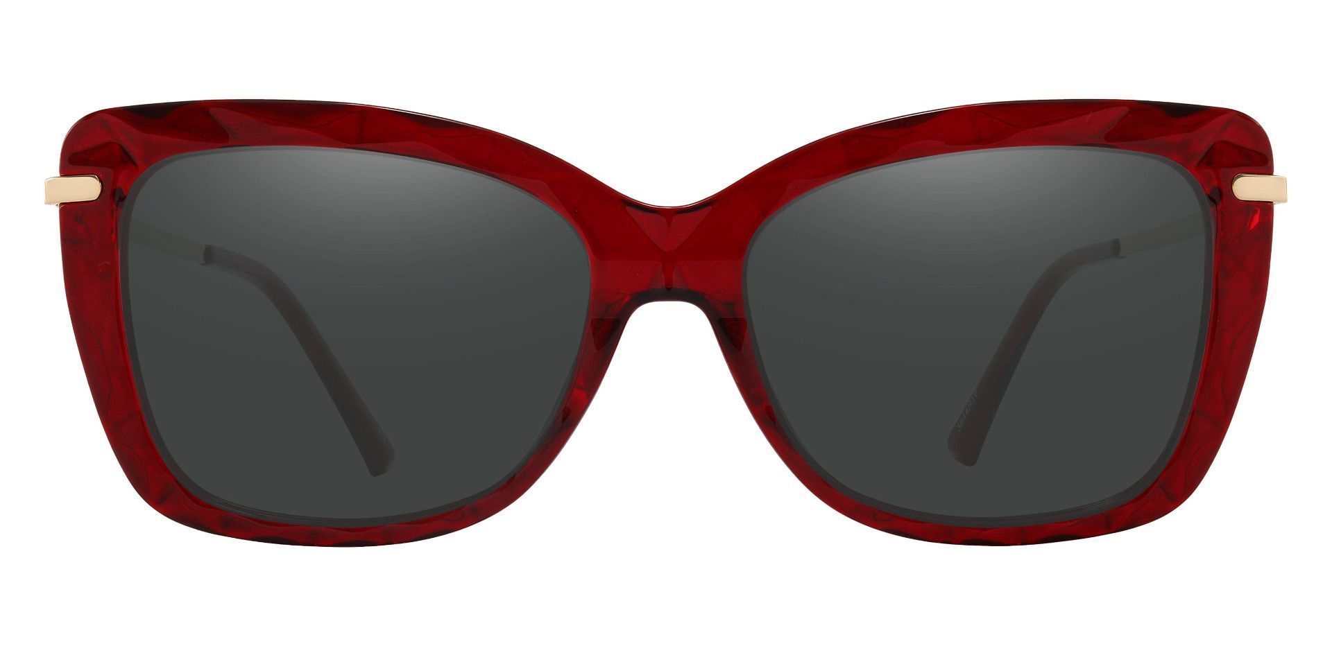 Shoshanna Rectangle Progressive Sunglasses - Red Frame With Gray Lenses