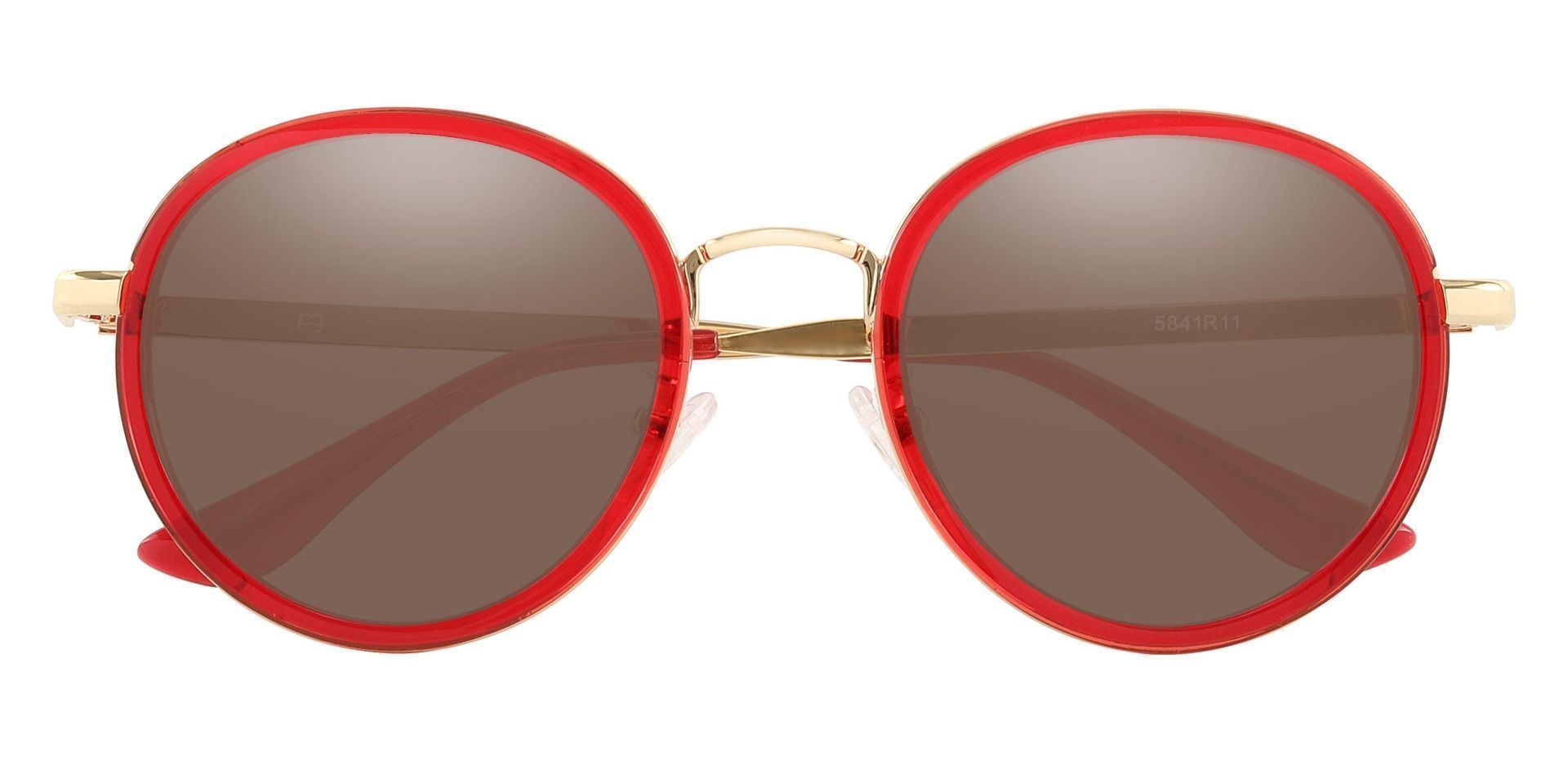 Bosco Round Prescription Sunglasses - Red Frame With Brown Lenses