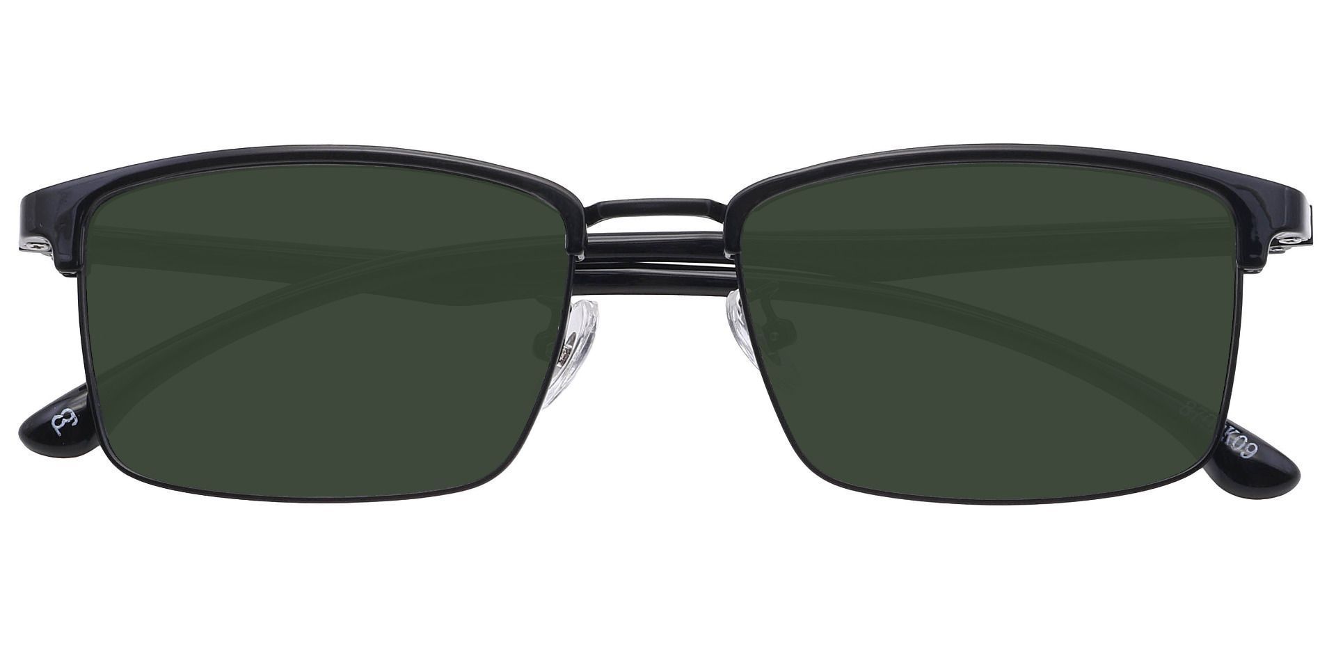 Young Browline Prescription Sunglasses - Black Frame With Green Lenses