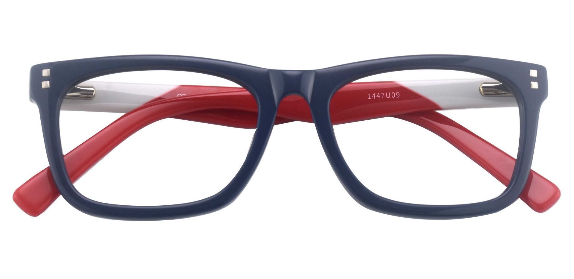 Harbor Rectangle Lined Bifocal Glasses - The Frame Is Blue And Red