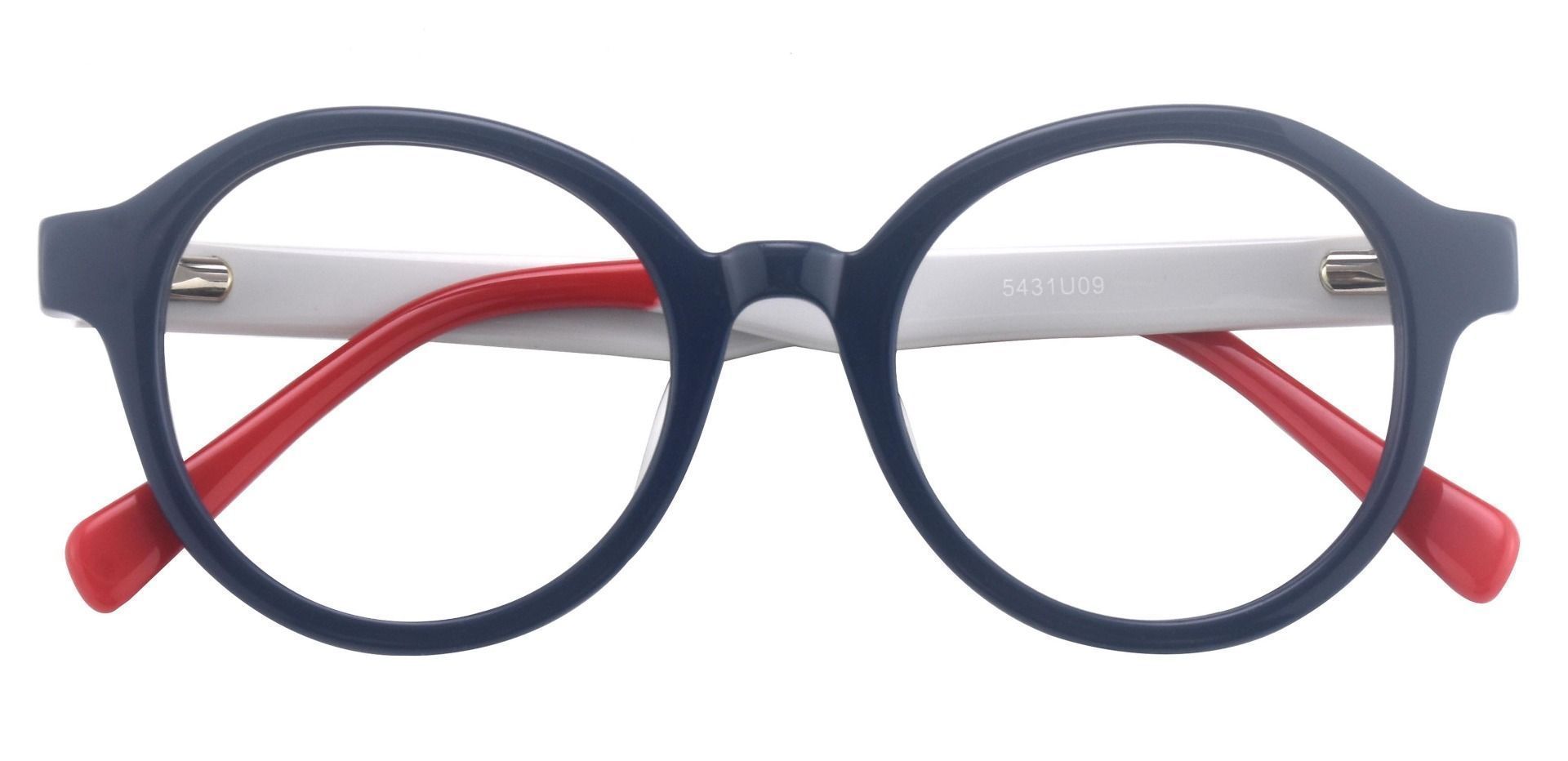 Roxbury Round Prescription Glasses - The Frame Is Blue And Red